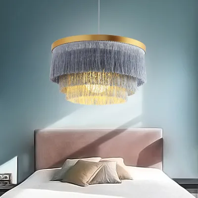 Modern Scandinavian Iron Lamp for Living Bedroom Simple Stylish Colorful Tassel Warm Restaurant Chandelier Creative Pendant for