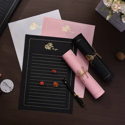 Golden Rose Stationery High-End Gold Foil Stamped Double-Sided Coated Paper Romantic Love Letter Paper Perfect