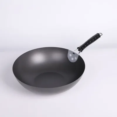 Chinese Factory Direct Wholesale Custom Made Carbon Steel Wok Pan Non-stick Eco-Friendly New Chinese Style with Handle
