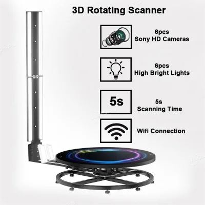 2025 New Arrival 3D Full Body Rotating Photo Scanner USB Interface Color 5s Scanning Time 300kg Capacity Windows OS
