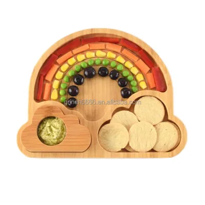 Custom Bamboo Plates for Kids Baby Bamboo Cloud Suction Plate Kids Dining Plate with Removable Suction Base