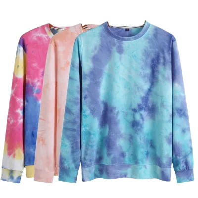 High quality custom pullover tie dye fashion men plus size round neck cotton sweatshirt