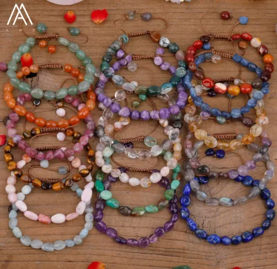 Chip Bracelet Handmade Jewelry , Natural Gemstone Heal Crystal Quartz Beads Adjustable Woven Bracelets