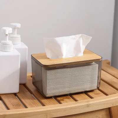 3 Size Clear Plastic Pet Napkin Holder Tissue Box With Bamboo Lid for Restaurants Table