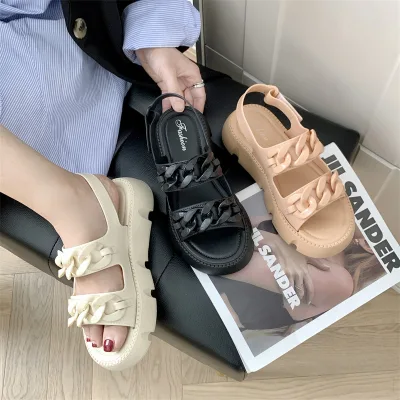 New Summer Solid Flat Heel Thick Sole Back Sandals Casual Outwear Flat Bottom Beach Sandals Customizable Slippers(have Box)