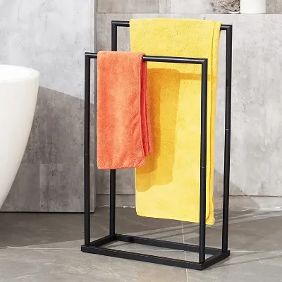 Black Stainless Steel Towel Rack Stand for Bath and Hand Towels 2 Tier Freestanding Towel Rack Bathroom