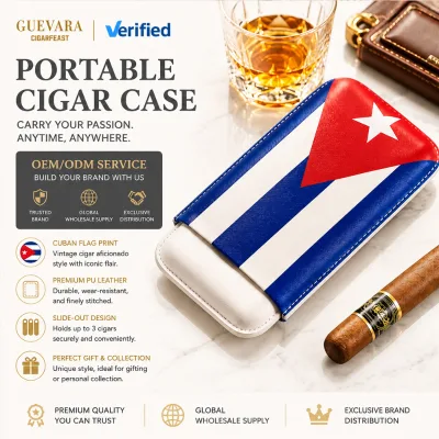 Cuba Flag Print PU Leather Cigar Humidor Sleeve Pull Out Travel Cigar Case Holds 3 Cigars Portable Smoking Accessory Pouch