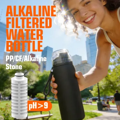 740ml Stainless Steel Alkaline Filter Water Bottle with 200L Long Life Filter Straw and Sip Lid for Outdoor Household & Car Use