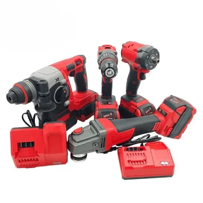 Red Multi-functional Four-piece Power Tool Set for Home Use Brushless High-quality Lithium Battery Kit