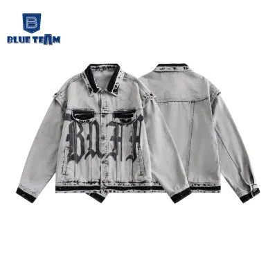 Blue Team Custom Vintage Detachable Sleeves Retro Design Coat Top Cowgirl Women's Denim Jackets and Coats Ladies Denim Jacket