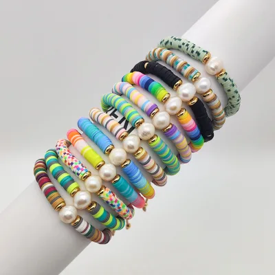 2024 Summer Beach Pearl Charm Colorful Soft Clay Beads Bracelet