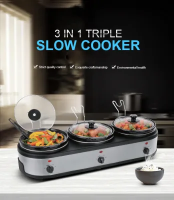 3 IN1 3*2.5L Triple Stainless Steel Manual Triple CERAMIC Slow Cooker for Commercial Hotel Restaurant