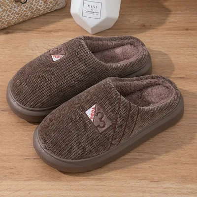 Cross-border New Arrival Men's Suede Upper EVA Outsole Warm Thick-soled Non-slip Cartoon Pattern Stitching Home Indoor Slippers