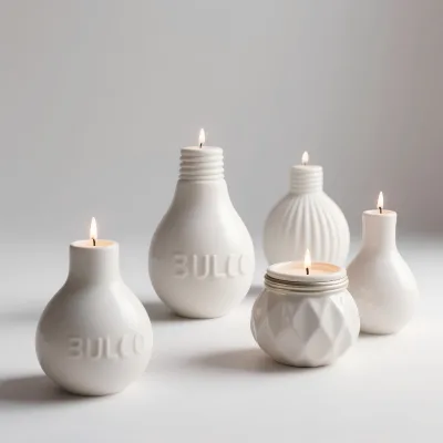 Light Bulb Ceramic Candle Jar - 3D Hand-Painted with Glow Effect, Custom Bulk Order for Home & Creative Gift Store Supply