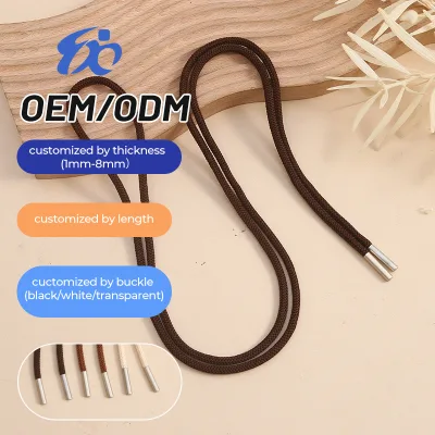 Custom 5mm Low-Stretch Round Drawstring with Metal Aglets, Durable Cord for Hoodies, Pants & Apparel