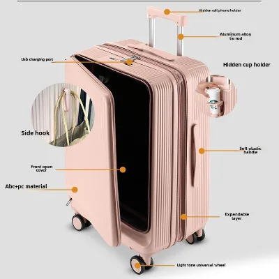 Deep Warehouse Expandable Large Capacity Trolley Case Multifunctional Front Side Opening Lids Spinner Password Box Luggage