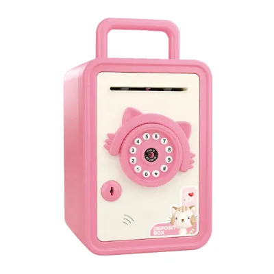 Kids Mini Password ATM Safety Box Toy Money Saving Bank Automatic Roll Paper Money Piggy Bank with Intelligent Face Recognition