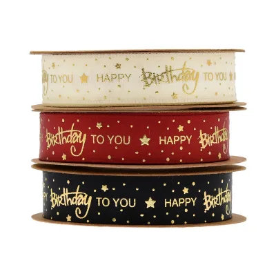 1.5CM Happy Birthday Ribbon Silk Ribbon for Gift Box Wrapping Florist Wrapping Material
