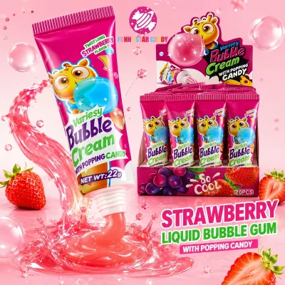 OEM Toothpaste Shape Chewing Gum Strawberry Flavor Variety Bubble Candy with Popping Candy Kids Party Treats Wholesale