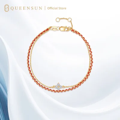 18K Yellow Gold Lab Created Diamond Red String Bracelet Double Layer Star CrossLucky Bracelet Minimalist Luxury Birthday Women