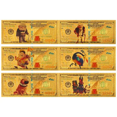 6 Designs Eco Card Anime UP Plastic Gold Foil Plated Banknote for Collection Gift