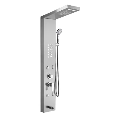 Brushed  Stainless Steel Shower Panel Digital 38C Display LED 18 Body Jets Handheld Ducha