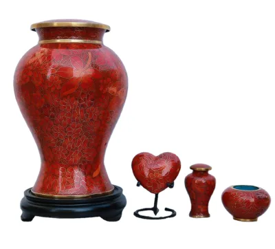 Wholesale China P265 Autumn Grandeur Red Maple Leaves Metal Cloisonne Cremation Funeral Urns for Ashes
