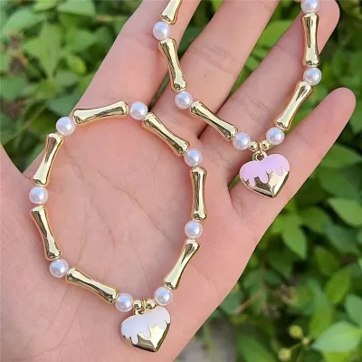 CH-CKT0548 Handmade beads bracelet,Enamel color charm bracelet,Heart shaped pendant bracelet jewelry