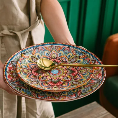 European style circular ceramic plate hand-painted underglaze fruit creative cake rack fruit plate steak plate Nordic flat pl
