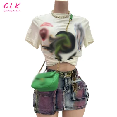New Summer Vintage Sexy Night Club Streetwear Irregular Baggy Cargo Style Wrap Skirt Mini Denim Skirt Women's Skirts