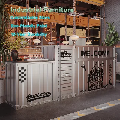 Factory Price Net Red Milk Tea Shop Furniture Industrial Style Solid Wood Iron Front Desk Bar Counter Home Bar Hotel Gym