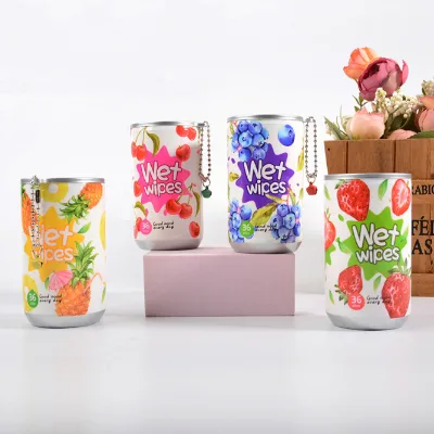 Wholesale Custom Beverage Can Wet Wipes 35 Counts Travel Portable Mini Disposable Canister Cleaning Sanitary Wet Wipes