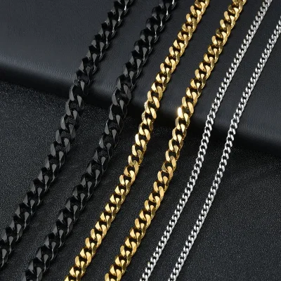 18k Gold Plated Stainless Steel Miami Necklace Gold Black Silver Color Necklace Hip Hop Cuban Link Chain