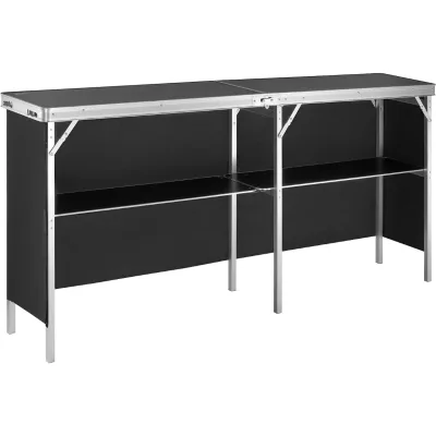 Portable Contemporary Commercial Metal Bar Table 6-Seater Foldable 77.95 X 15.16 X 34.65 Black Skirt Storage Shelf Indoor Events