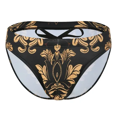 Wildness Women Side Tie Bikini Bottoms Leopard Vintage Gold Print High Cut Cheeky Swim Bottom Bathing Suit