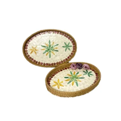 Rattan Art Deco Still Life Decorative Basket Tray Round Storage Plate Colorful Shell Fruit Creative