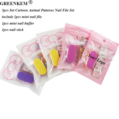 3pcs Press-on Nail Tools Set Crystal Cuticle Pusher Stick Oval Sponge Buffer Cute Pattern Wooden Nail File Set