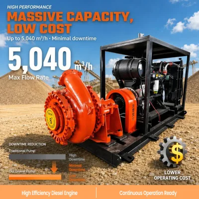 Large Flow Diesel Engine Sand Pump 8 Inch 500m³/h Horizontal Gravel Slurry Pump High Chrome Alloy Liner