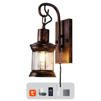 Outdoor IP65 Industrial Wall Light, Black Farm Wall Lamp Glass Vintage - Style Boundary Wall Lamp
