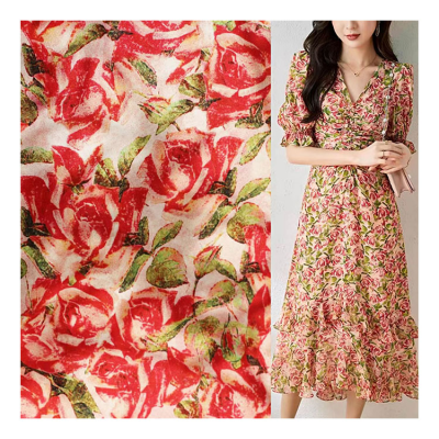 Multicolor Bright Floral Yao Crepe Printed Fabric Rose Silk Like Dress Crepe De Chine Fabric