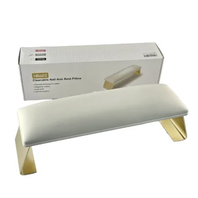 Luxury Professional Nail Tech Arm Rest Black Leather Hand Rest with Non-Slip Aluminum Alloy Legs Cleanable Technology