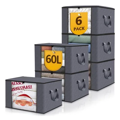 Underbed Storage Containers with Lids Foldable Non-woven Fabric Durable  Under Bed Clothes Storage Bins with Handle