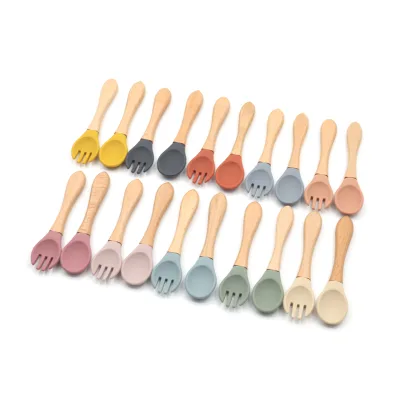 Soft Silicone Spoon Baby Toddler Fork for Kids Easy Parents Rest Kitchen Cooking Teething Feeder Baby's First Feeding