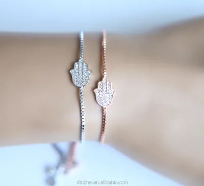 Good Luck Hamsa Charm Bracelet Turkey Evil Eye CZ Fatima Hand Symbol Handmade 100% 925 Sterling Silver Jewelry Girls Party Gifts