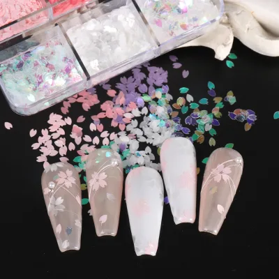 New Cherry Flower 3D Nail Art Sequins Five-Petal 6Grid Mixed AB Colors Thin Patch Nail Jewelry Decoration Nail Rhinestones