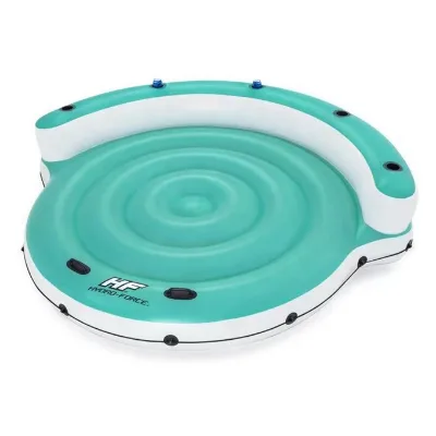 Inflatable Swimming Pool Floating Island Deck Chair Raft with Cup Hold Suitable for 5-person Floating on Lakes and Rivers