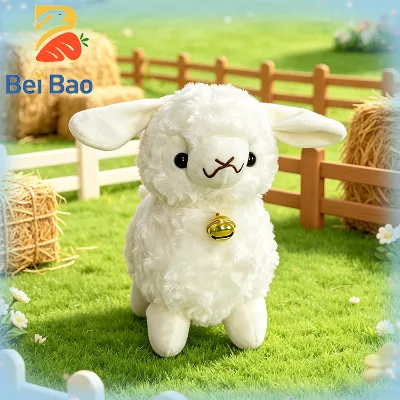 Soft Curly Lamb Figure With Golden Bell Embroidery Logo Farm Stuffed Sheep Doll Factory CE CPC Safe Gift For Vending Machine