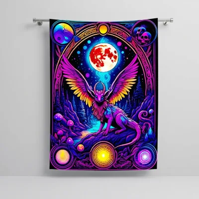 Wholesale Neon Glow in Dark Vibrant Fantasy Animal Fluorescent Fabric Party Decoration Dorm Room Hippie Boho Home Decor Tapestry