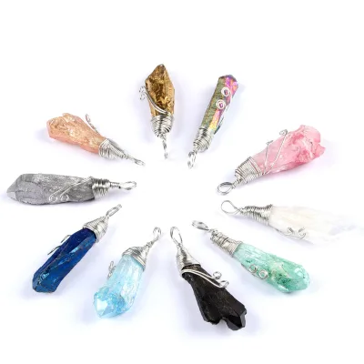 Natural Irregular Stone Crystal Druzy Hand Craft Wire Wrap Pendants for Jewelry Making