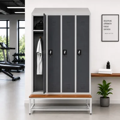 Steel Wardrobe Sports Locker Room Slop Top 4 Door Metal Locker with Bench and Shoe Rack Casier De Vestiaire Gym Avec Banc